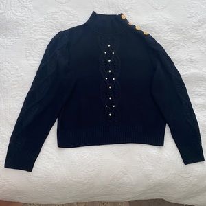 St John Sport Gold Button Mock Neck Black Sweater